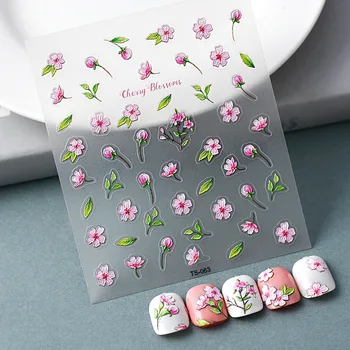 Наклейка для ногтей с тиснением серии Cherry Blossom 5D с рисунком розового лепестка, Дизайнерское украшение, Ультратонкий Милый слайдер, наклейка для ногтей, Кончик ногтя