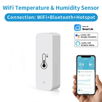Умный датчик температуры и влажности Tuya WiFi, контроллер гигрометра для умного дома в помещении, работа с Alexa Google Assistant