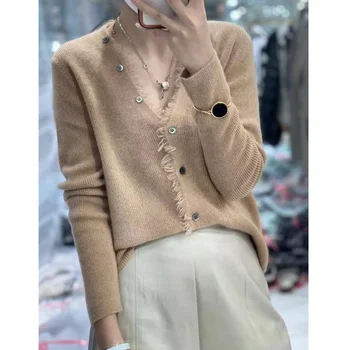 Модный вязаный кардиган с кисточками и V-образным вырезом, весенний женский тонкий свободный свитер, куртка