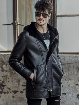 Стильная летная куртка из овчины B7, супер теплая мужская куртка черного цвета в стиле милитари